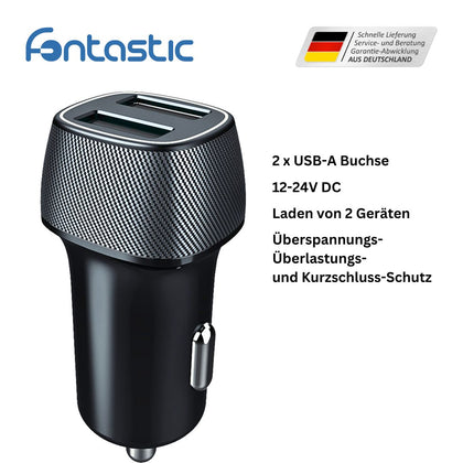 Kfz-Ladeadapter "Picco" 12Watt schwarz 2x USB-A Anschlüsse 5V/2.4A , Gehäuse Carbon-Optik