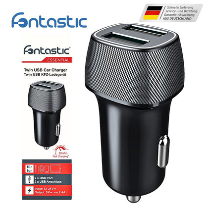 Kfz-Ladeadapter "Picco" 12Watt schwarz 2x USB-A Anschlüsse 5V/2.4A , Gehäuse Carbon-Optik