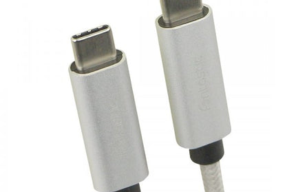 Datenkabel Elox USB Type-C > Type-C 2.0 1m Silber Stecker Alu-Gehäuse Kabel Nylon-Ummantelung