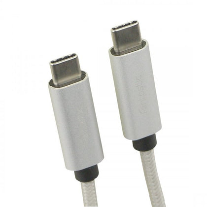 Datenkabel Elox USB Type-C > Type-C 2.0 1m Silber Stecker Alu-Gehäuse Kabel Nylon-Ummantelung