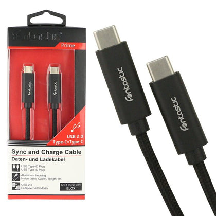 Datenkabel Elox USB Type-C > Type-C 2.0 1m Silber Stecker Alu-Gehäuse Kabel Nylon-Ummantelung