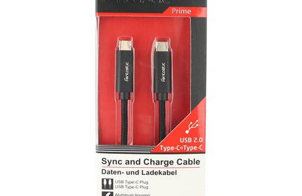 Datenkabel Elox USB Type-C > Type-C 2.0 1m schwarz Stecker Alu-Gehäuse Kabel Nylon-Ummantelung