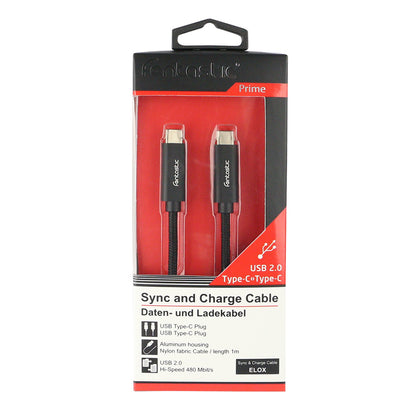 Datenkabel Elox USB Type-C > Type-C 2.0 1m schwarz Stecker Alu-Gehäuse Kabel Nylon-Ummantelung