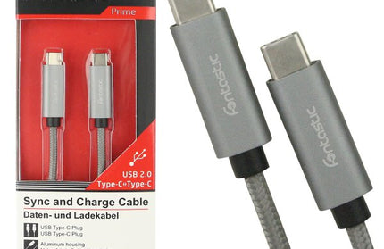 Datenkabel Elox USB Type-C > Type-C 2.0 1m Silber Stecker Alu-Gehäuse Kabel Nylon-Ummantelung