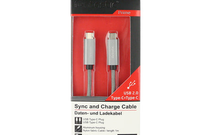 Datenkabel Elox USB Type-C > Type-C 2.0 1m Sp Grey Stecker Alu-Gehäuse Kabel Nylon-Ummantelung