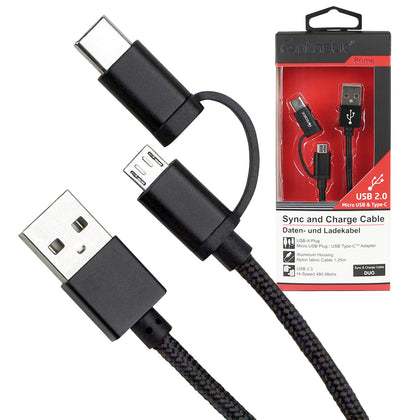 Datenkabel Duo Micro USB/Type-C 1.25m Nylon sw 