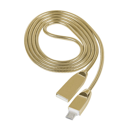 Datenkabel Shine MicroUSB 1.2m Cha.-Gold Stecker Alu-Gehäuse Kabel Metall Ummantelung