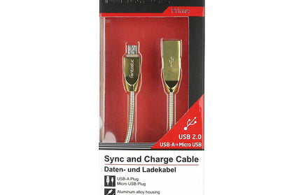 Datenkabel Shine MicroUSB 1.2m Cha.-Gold Stecker Alu-Gehäuse Kabel Metall Ummantelung