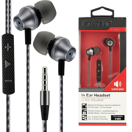 In-Ear Stereo-Headset V465 3.5mm sw/anthrazit 3-Tasten-Fernbedienung, Mic, 3-Paar Ohrpasstücke