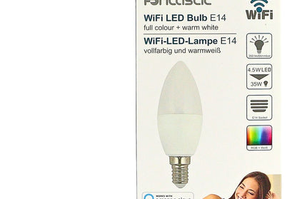 WLAN-LED-Lampe 4.5W E14, Dimmbar Farbe+Warmweiß komp. zu Android,iOS,Alexa,Google Assistant