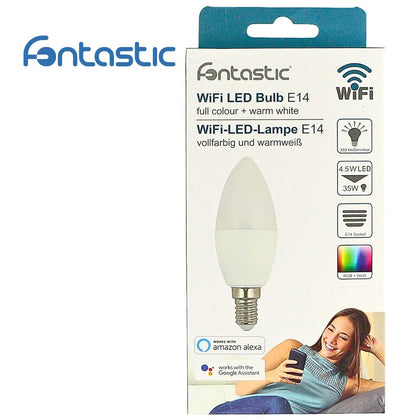 WLAN-LED-Lampe 4.5W E14, Dimmbar Farbe+Warmweiß komp. zu Android,iOS,Alexa,Google Assistant