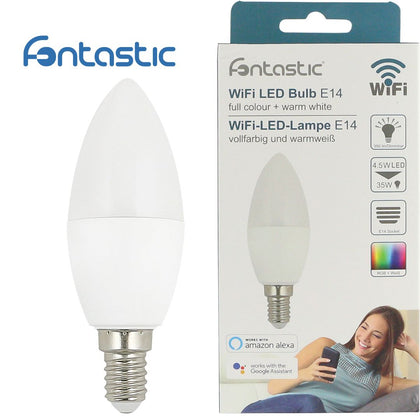 WLAN-LED-Lampe 4.5W E14, Dimmbar Farbe+Warmweiß komp. zu Android,iOS,Alexa,Google Assistant