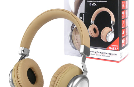 Drahtloser On-Ear Kopfhörer BaXx Beige/Silber BT + Line-In, Bass+, MIkrofone, Volume Control