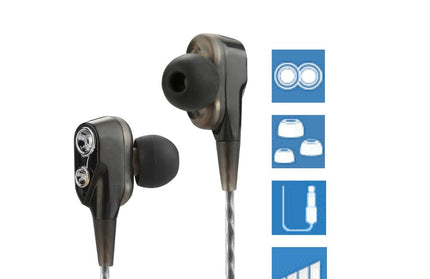 In-Ear Headset Duett, 2 hochauflösende Treiber sw 3-Tasten-Fernbedienung, Mic, 3-Paar Ohrpasstücke