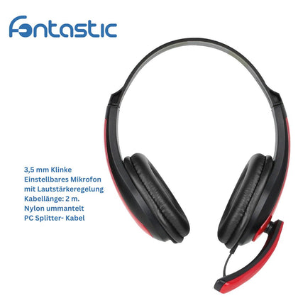 Gaming Headset ToXx PRO, 2M Kabel, schwarz / rot Mikrofon, Lautstärkeregler, AUX Y-Splitter für PC