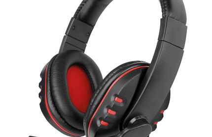 Gaming Headset NoXx, 2M Kabel, schwarz / rot Mikrofon, Lautstärkeregler, AUX Y-Splitter für PC