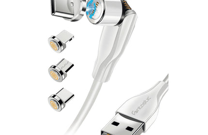 3in1 - Magnet Datenkabel 540Grad Drehbar, weiß 8-PIN+Typ-C+MIcro USB, Max.3A, 1,2M, IPX5 konform