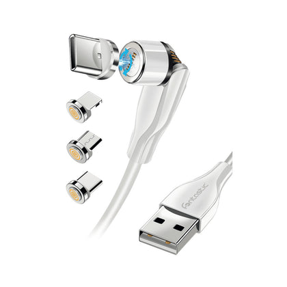 3in1 - Magnet Datenkabel 540Grad Drehbar, weiß 8-PIN+Typ-C+MIcro USB, Max.3A, 1,2M, IPX5 konform