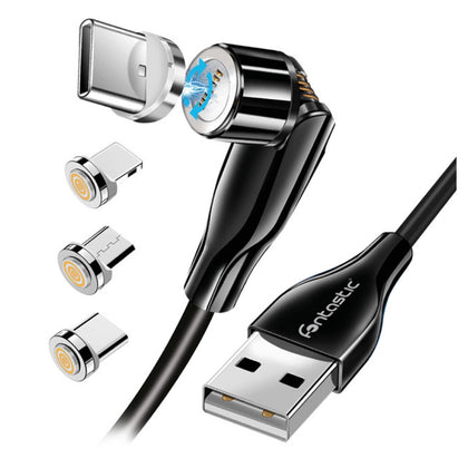 3in1 - Magnet Datenkabel 540Grad Drehbar, schwarz 8-PIN+Typ-C+MIcro USB, Max.3A, 1,2M, IPX5 konform