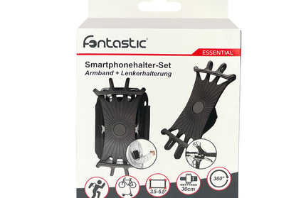 Smartphonehalter Set: Armband + Lenkerhalterung sw Silikon, 360° Drehbar, komp. Handys 4-6,5 inch