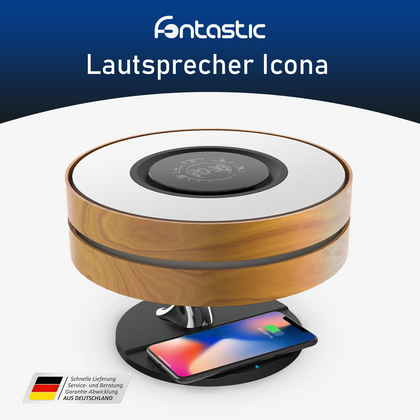 Fontastic Exclusive Multi-Funktions Lampe Icona TWS Lautsprecher, 2x5W, Induktive Ladestation, Uhr