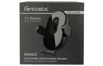 Fontastic Exclusive Induktive KFZ Halterung MAGIC Auto-Klemmung & Ausrichtung der Ladespule, 15W, sw