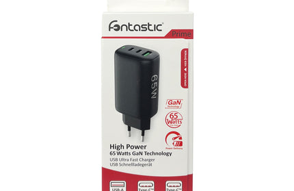 Netzteil GaNto 2 x Type-C PD + USB-A FC3 GaN 65W Power Delivery, Fast Charge 3, max.3.25A, Trio sw