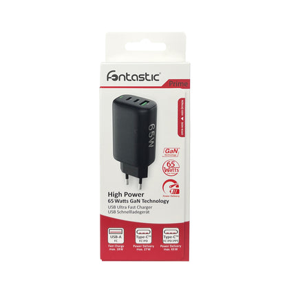 Netzteil GaNto 2 x Type-C PD + USB-A FC3 GaN 65W Power Delivery, Fast Charge 3, max.3.25A, Trio sw