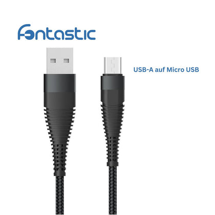 Datenkabel Elox USB-A>Micro-USB 1,5m schwarz Stecker Alu-Gehäuse, Kabel Nylon-Ummantelung