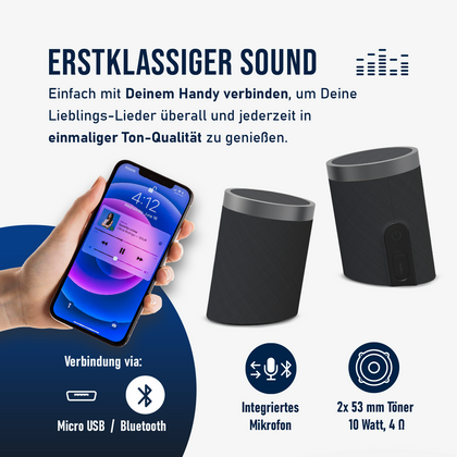 Fontastic Exclusive 2in1 TWS Speaker Pisa, black 360° Sound, Split Design, Long Battery Life, IPX6