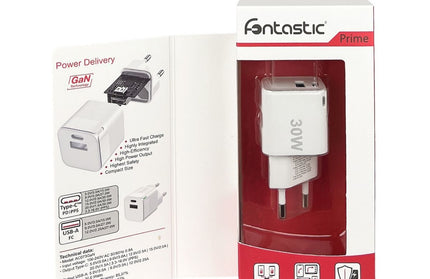 Netzteil GaNto30 Type-C PD + USB-A FC GaN 30W Power Delivery, Fast Charge 3, max.3A, weiß