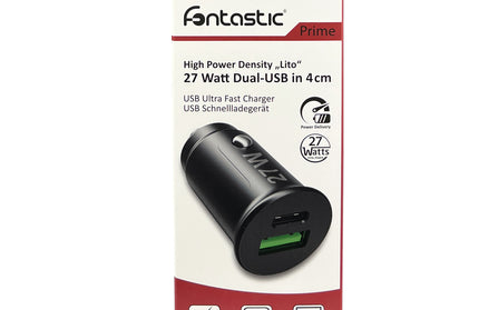 Kfz-Ladeadapter Lito USB-A + USB Typ-C, 27Watt Power Delivery, Fast Charge 3, max.3A, schwarz