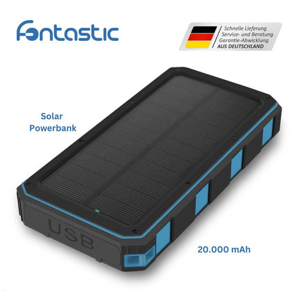 Solar Power Bank Xora20Q mit Wireless Charger sw 20000 mAh, FC, LED Licht, 2 x USB-A, 1 x Typ-C