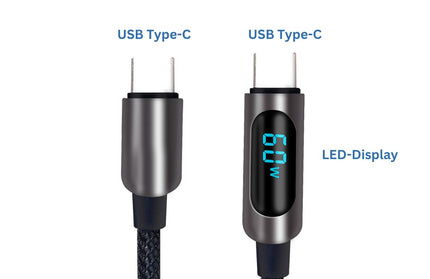 Datenkabel mit Digitalanzeige Typ-C > Typ-C 1.2m Alu-Gehäuse, Kabel Nylon, 60W PD, max.3A, Kuva, sw