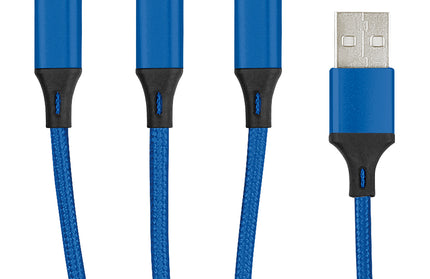 3in1 Essential Ladekabel TypC/8-PIN/Micro USB 1.2M Al-Gehäuse, Nylon ummantelt Multi-Charging 2A blau