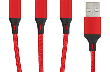 3in1 Essential Ladekabel TypC/8-PIN/Micro USB 1.2M Al-Gehäuse, Nylon ummantelt, Multi-Charging 2A rot