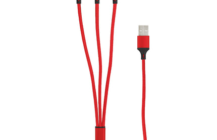 3in1 Essential Ladekabel TypC/8-PIN/Micro USB 1.2M Al-Gehäuse, Nylon ummantelt, Multi-Charging 2A rot