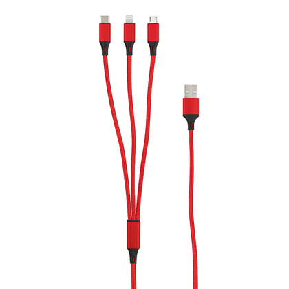 3in1 Essential Ladekabel TypC/8-PIN/Micro USB 1.2M Al-Gehäuse, Nylon ummantelt, Multi-Charging 2A rot