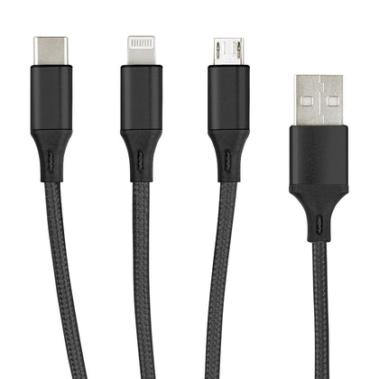 3in1 Essential Ladekabel TypC/8-PIN/Micro USB 1.2M Al-Gehäuse, Nylon ummantelt, Multi-Charging 2A sw