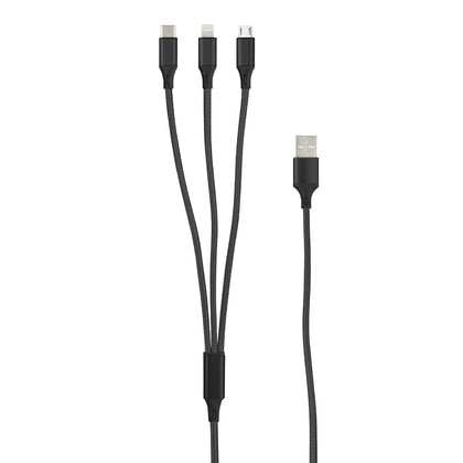 3in1 Essential Ladekabel TypC/8-PIN/Micro USB 1.2M Al-Gehäuse, Nylon ummantelt, Multi-Charging 2A sw