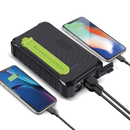 Solar Outdoor Power Bank Crank10 10000mAh schwarz Solarpanel, Handkurbel, Taschenlampe, USB-A, Typ-C