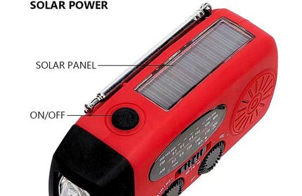 Solar, Dynamo AM/FM/WB Kurbelradio, Taschenlampe Notfall SOS-Alarm, Outdoor Notstromquelle, rot/sw