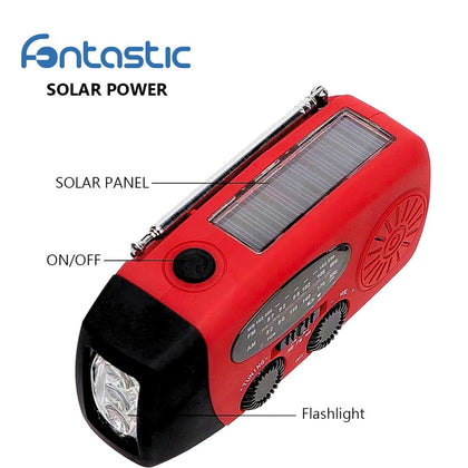 Solar, Dynamo AM/FM/WB Kurbelradio, Taschenlampe Notfall SOS-Alarm, Outdoor Notstromquelle, rot/sw