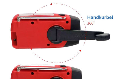 Solar, Dynamo AM/FM/WB Kurbelradio, Taschenlampe Notfall SOS-Alarm, Outdoor Notstromquelle, rot/sw