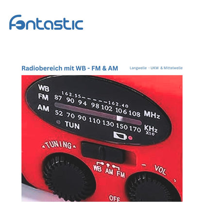 Solar, Dynamo AM/FM/WB Kurbelradio, Taschenlampe Notfall SOS-Alarm, Outdoor Notstromquelle, rot/sw