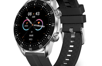 Lema AMOLED Smartwatch mit 1,43“ Display chrom BT Call, Musik Player, IP68, Kabelloses Laden