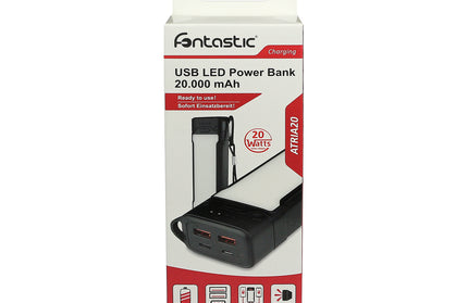 USB LED Power Bank Atria20 20000mAh schwarz 3 Helligkeitsstufen, SOS-Signallicht, USB-A, Typ-C