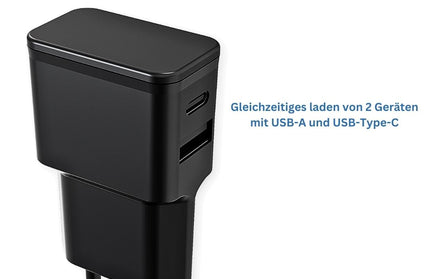 Universal Netzteil Dubi, 1x USB-A + 1x Typ-C, 2,4A 5V / 2.4A, kompaktes Design, schwarz