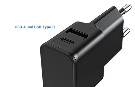 Universal Netzteil Dubi, 1x USB-A + 1x Typ-C, 2,4A 5V / 2.4A, kompaktes Design, schwarz