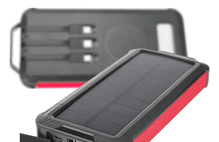 Solar Power Bank 10.000mAh integriertes Ladekabel Solarpanel, Taschenlampe, USB-A/Typ-C/8PIN schwarz